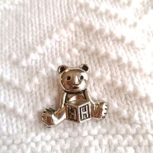 Tiny bear brooch Letter H baby block silver tone teddy alphabet initial monogram
